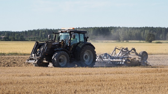 Maanmuokkausta rakennekalkin levityksen jälkeen.